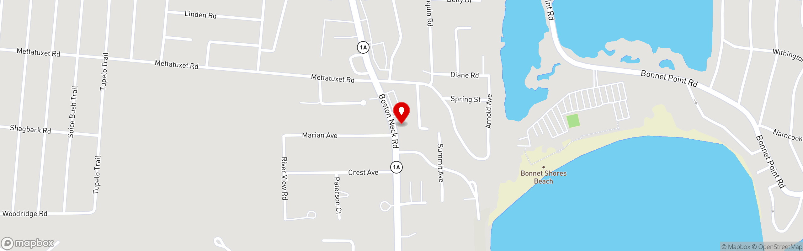 Street map pinning Twin Willows in Narragansett
