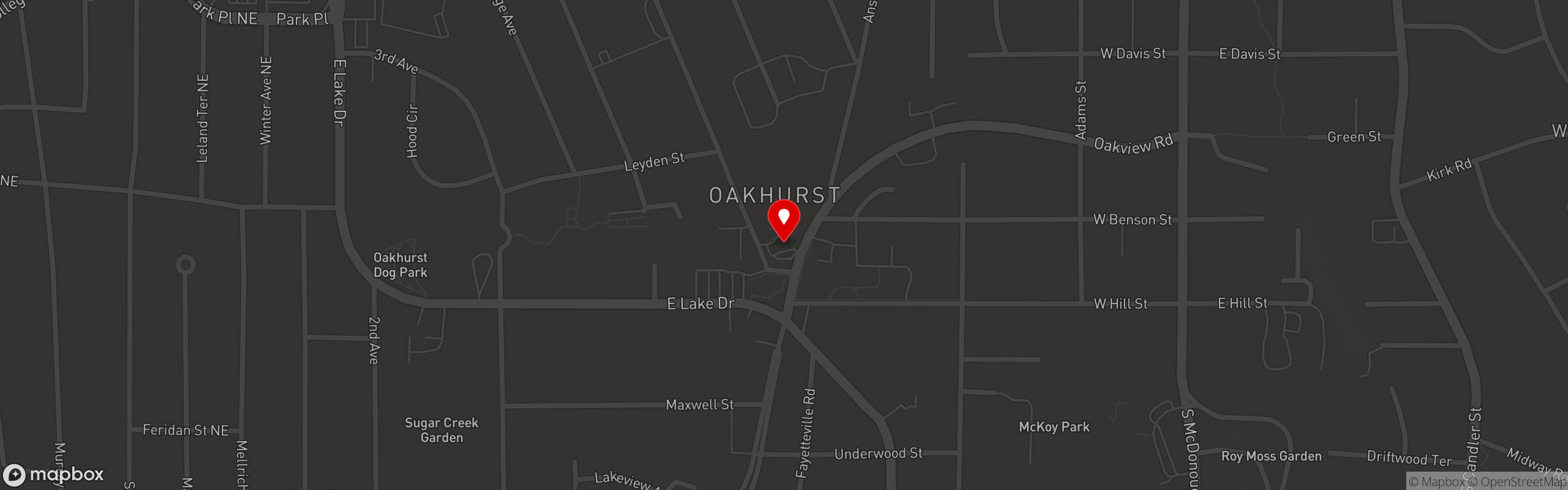 Street map pinning Ford's BBQ in Oakhurst, GA