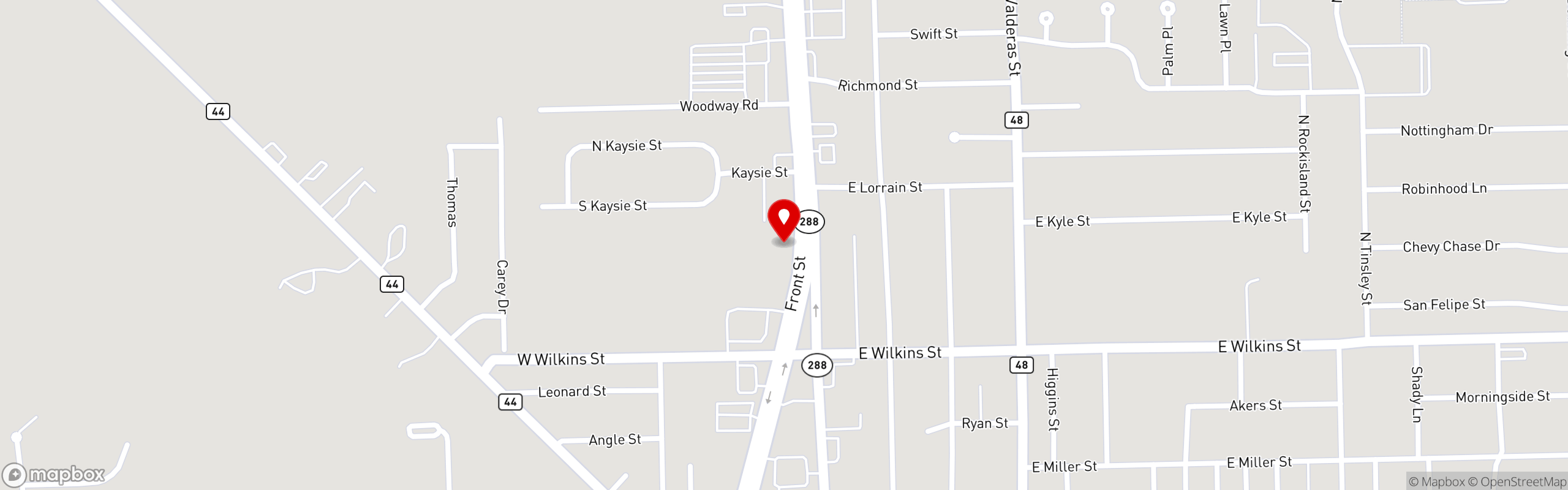 Street map pinning The Picket Fence Too in Angleton