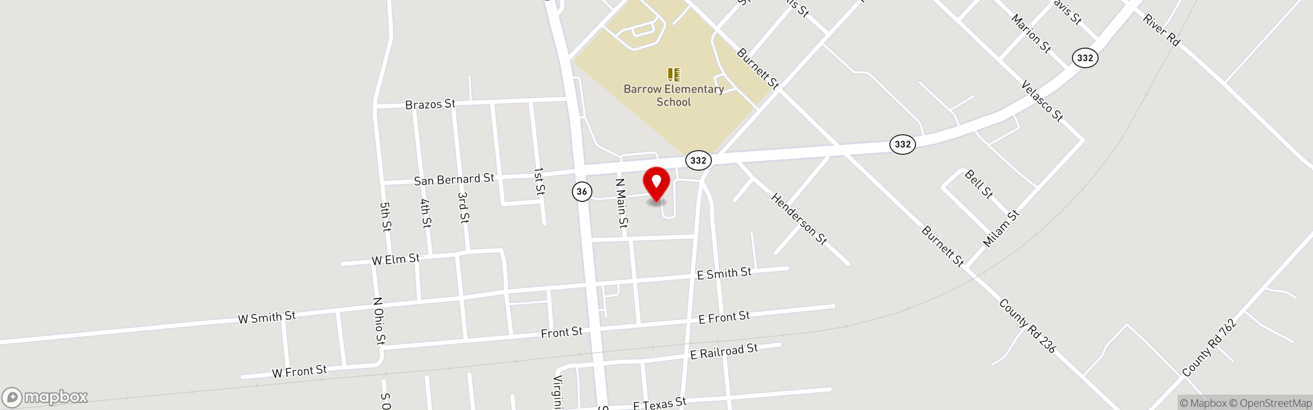 Street map pinning The Picket Fence Too in Brazoria