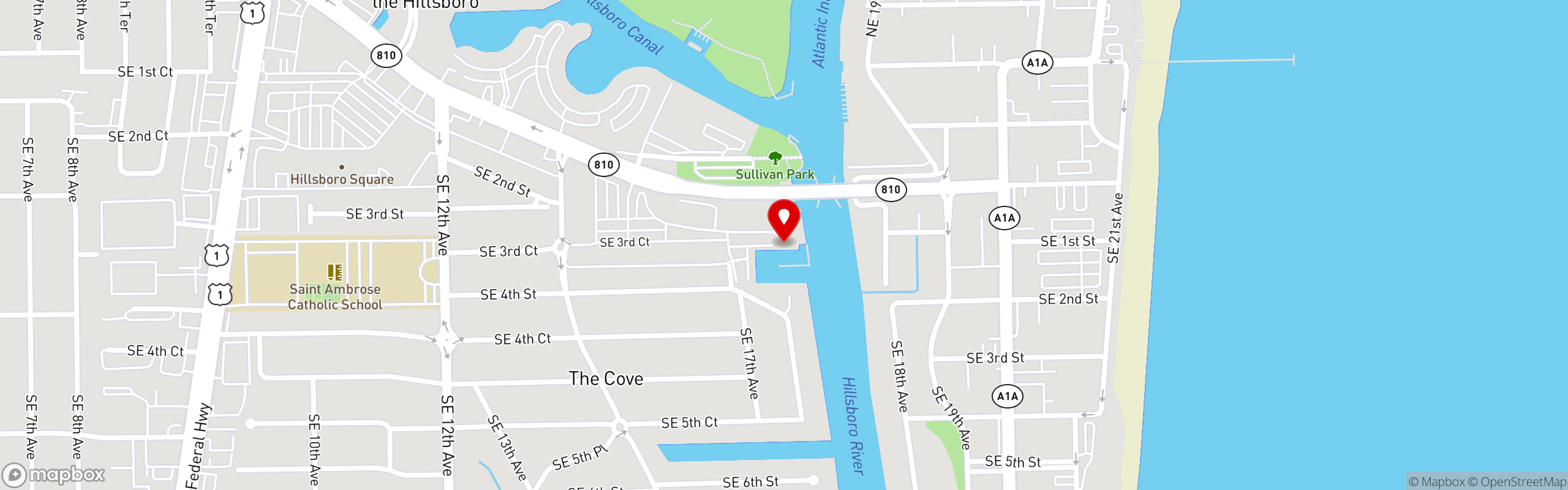 Street map pinning The Cove in The Cove