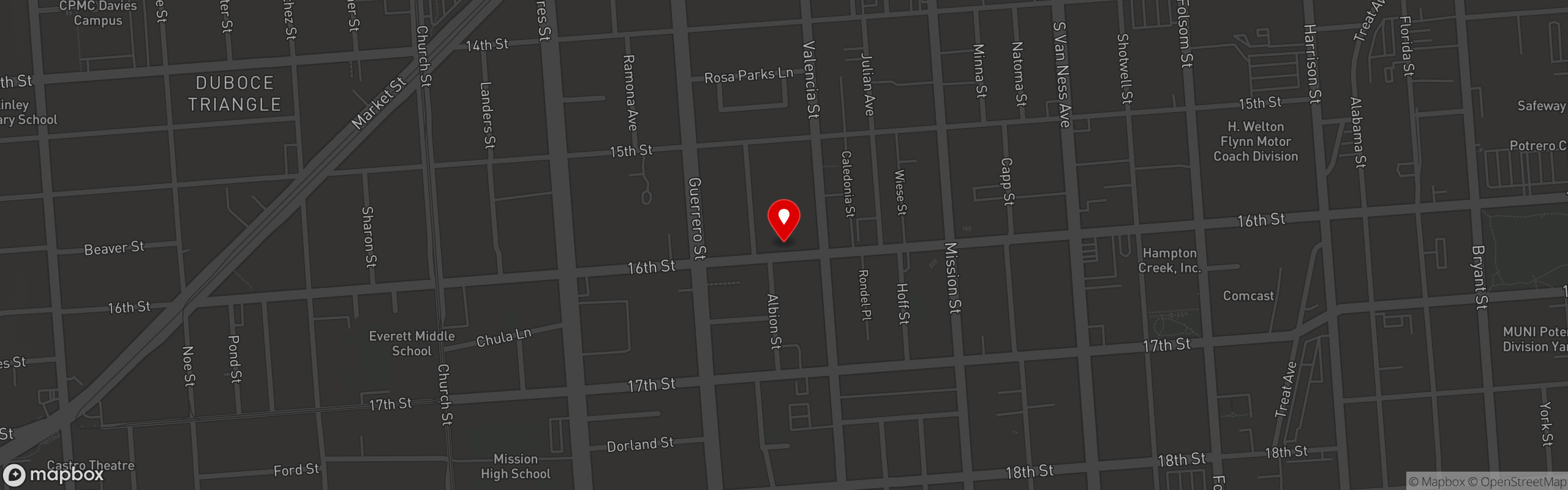 Street map pinning Pork Store cafe - Valencia in 16th street at valencia street