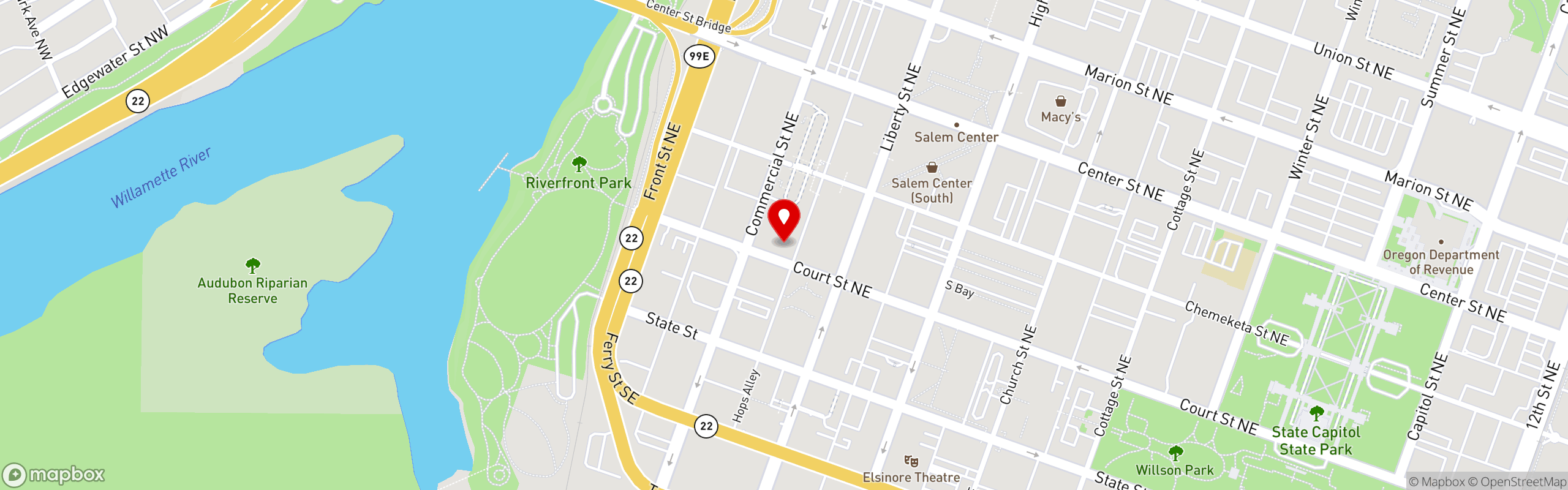 Street map pinning Venti's Cafe + Beer Vault in Venti's Cafe + Beer Vault