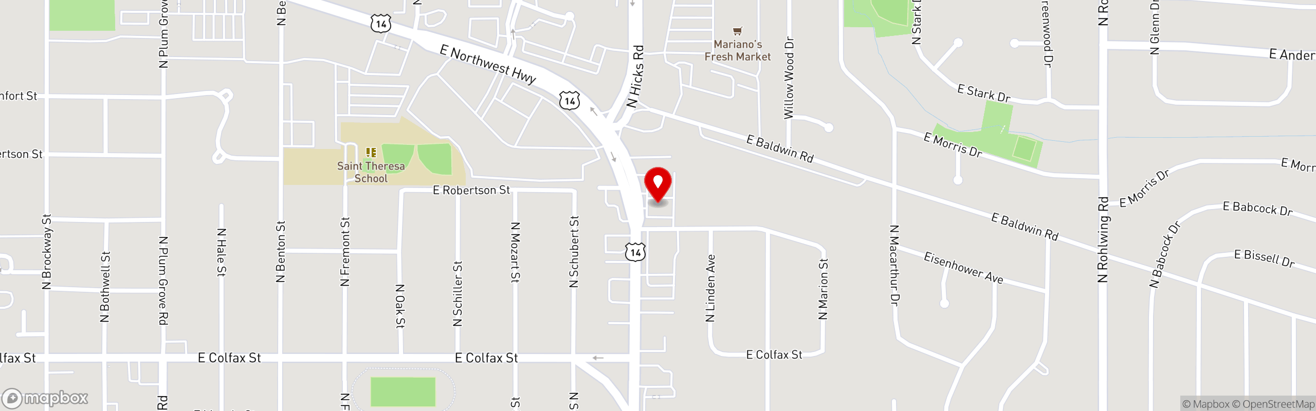 Street map pinning Photo's Hotdogs in Palatine, IL