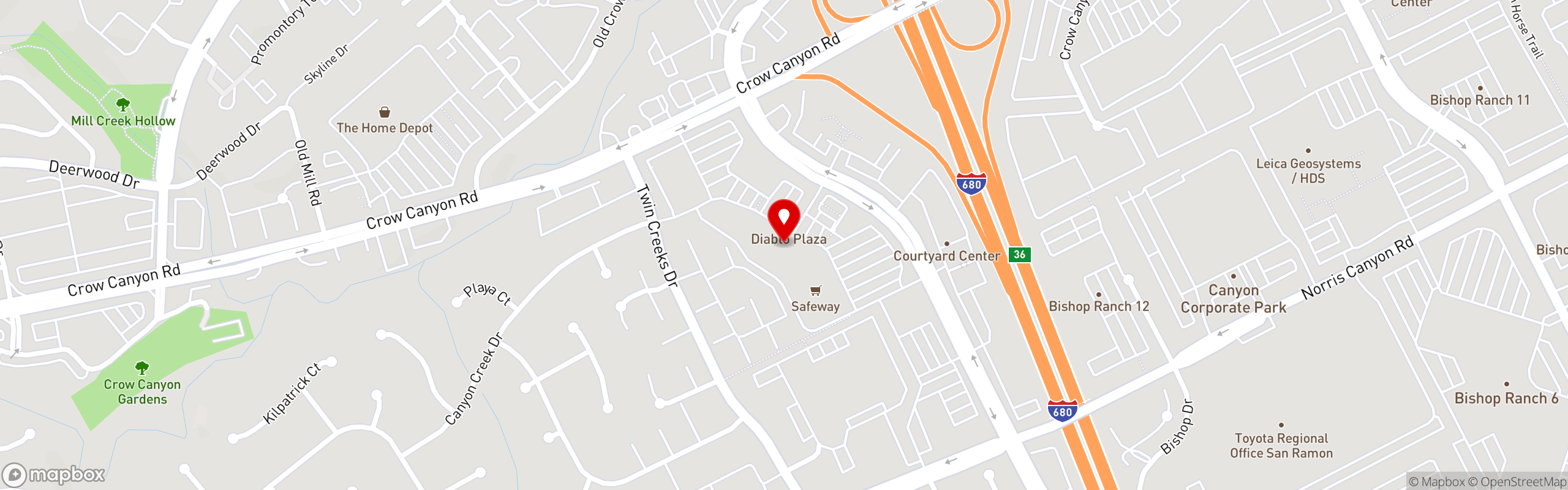 Street map pinning The Gurkha Kitchen in San Ramon, CA
