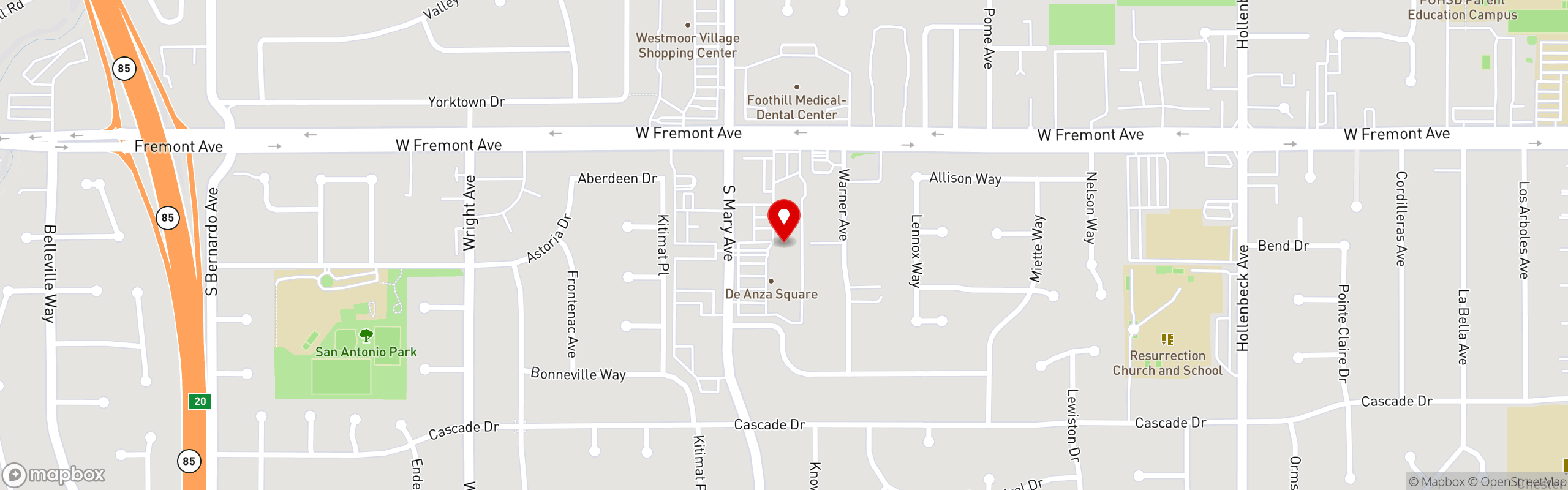 Street map pinning The Gurkha Kitchen in Sunnyvale, CA