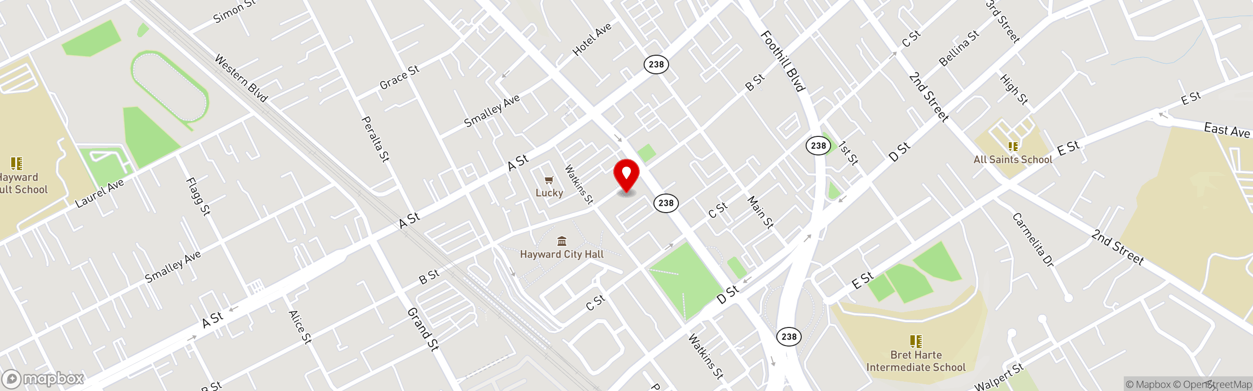 Street map pinning The Gurkha Kitchen in Hayward, CA