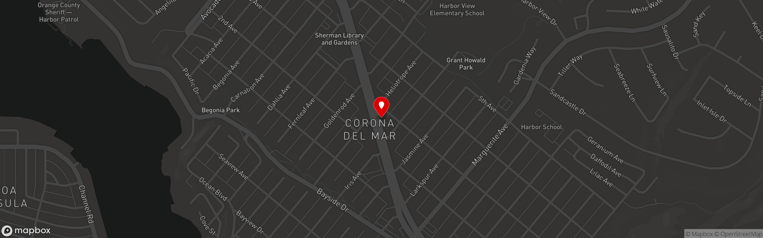 Street map pinning The Place in CORONA DEL MAR