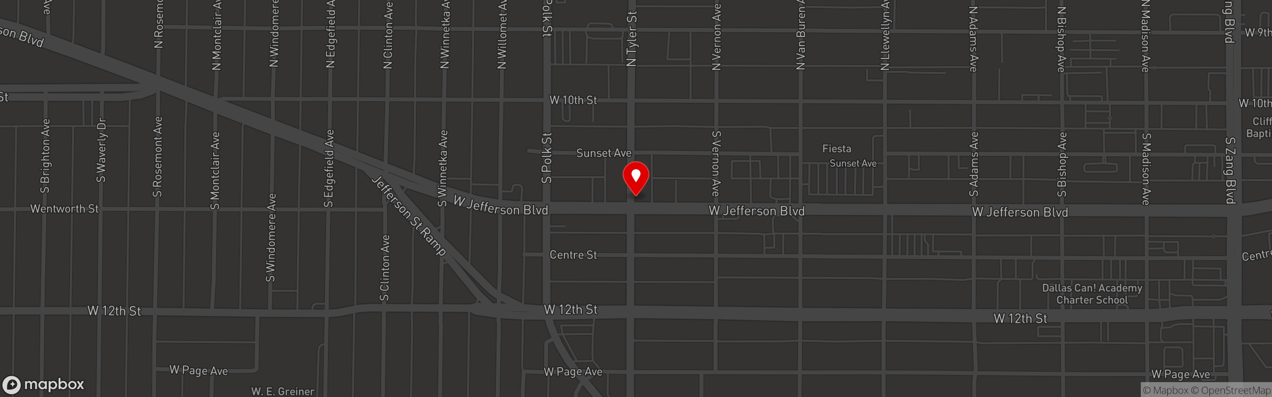 Street map pinning Roma's Italian Bistro in Oak Cliff