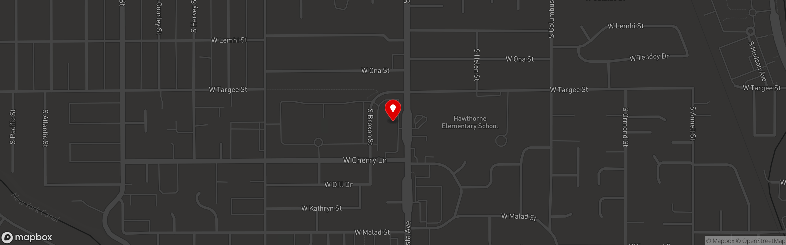 Street map pinning Willow Creek Grill and RAW Sushi in Boise, ID