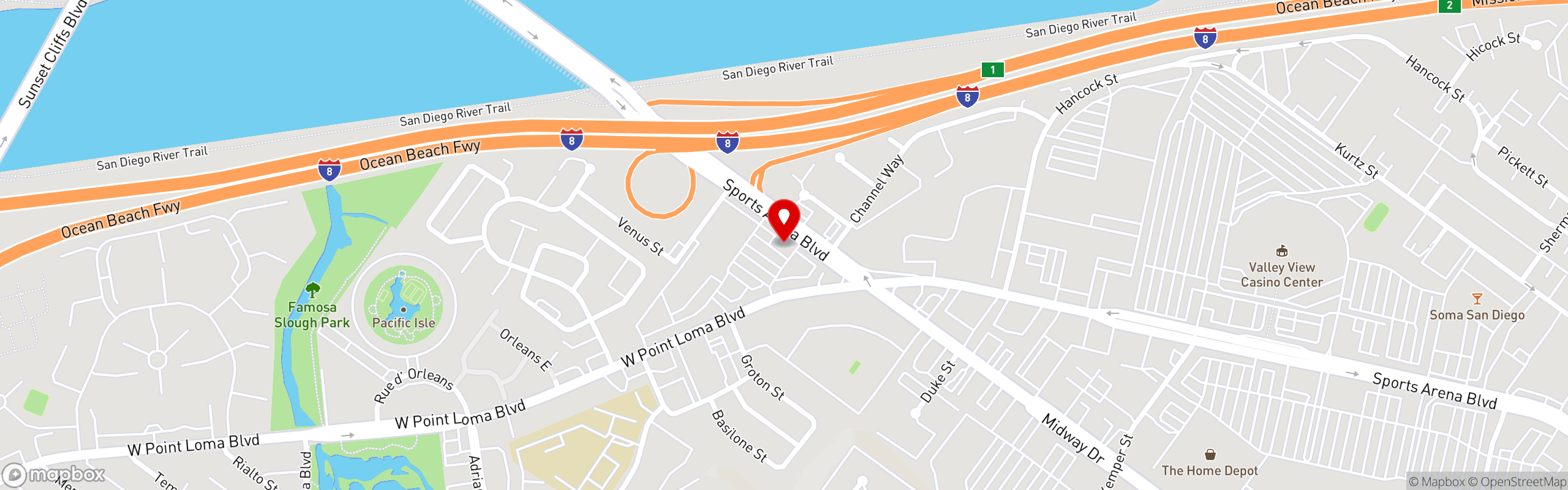 Street map pinning Cocina De Barrio in Point Loma