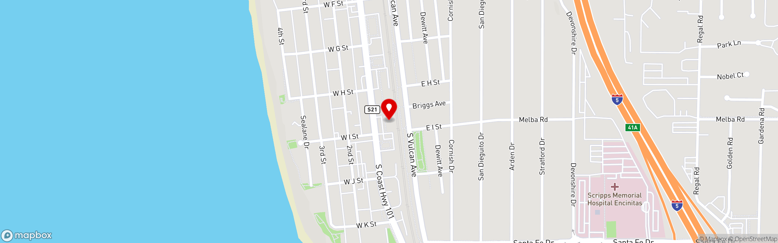 Street map pinning Cocina De Barrio in Encinitas