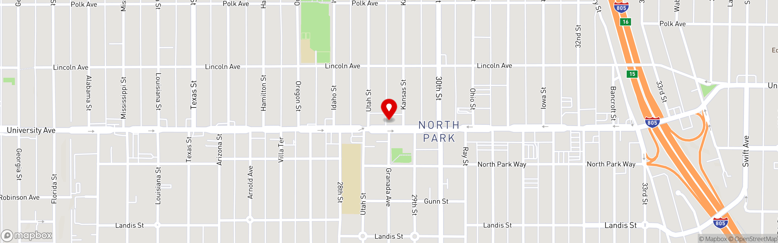 Street map pinning Cocina De Barrio in North Park