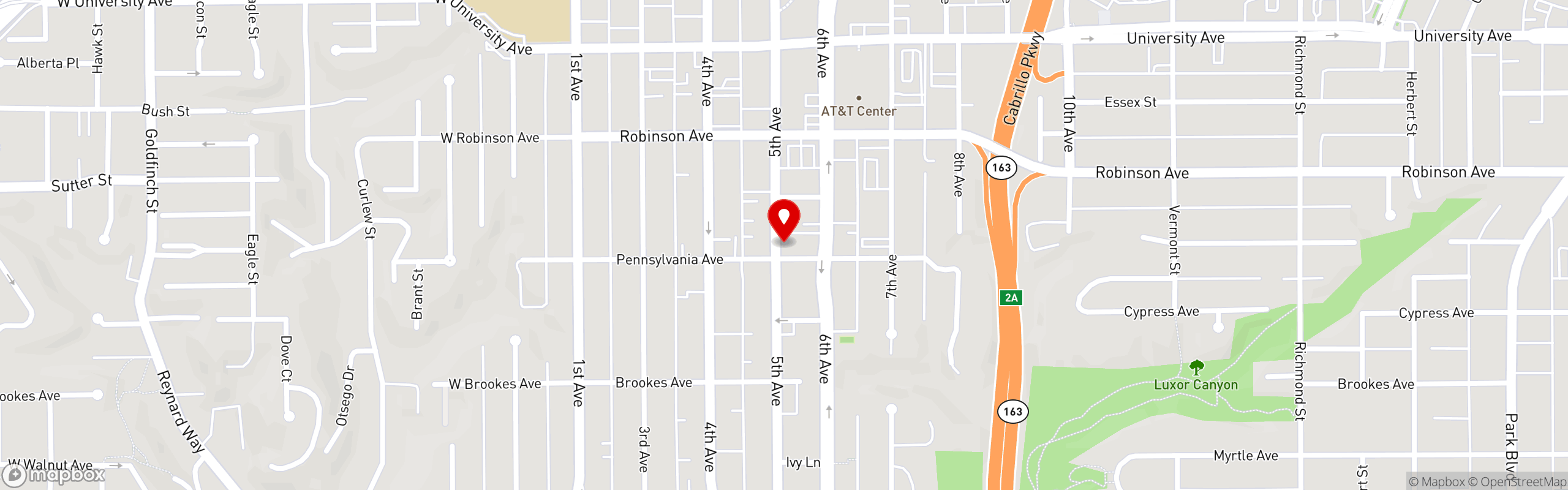 Street map pinning Cocina De Barrio in Hillcrest