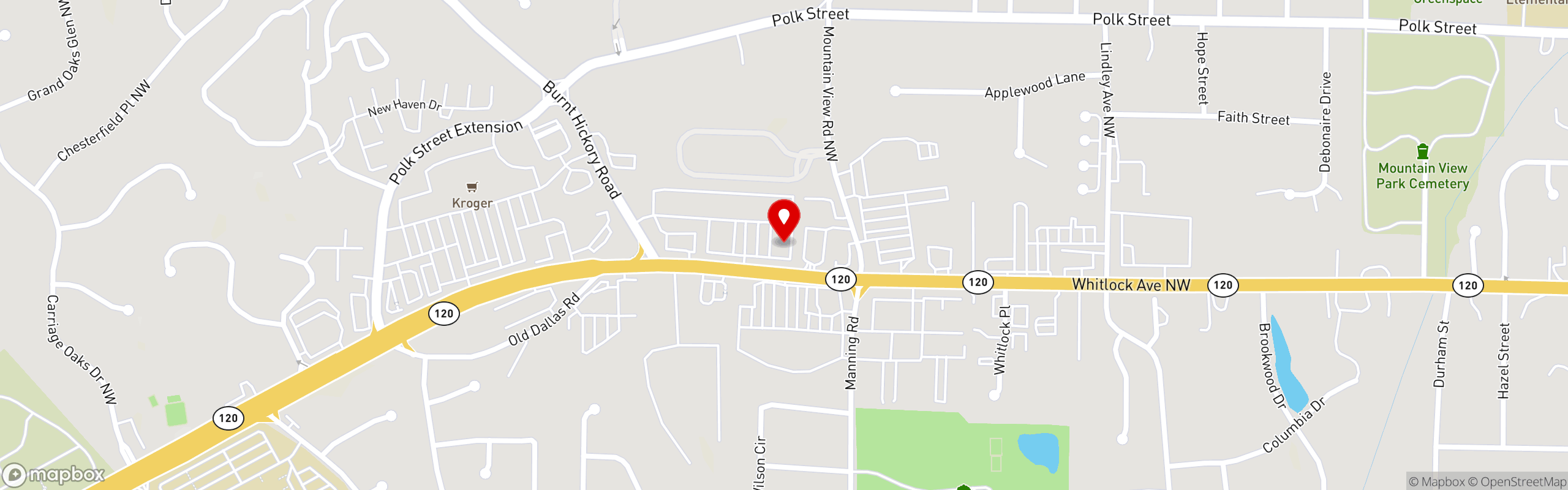 Street map pinning Gabriel's Bakery in Marietta