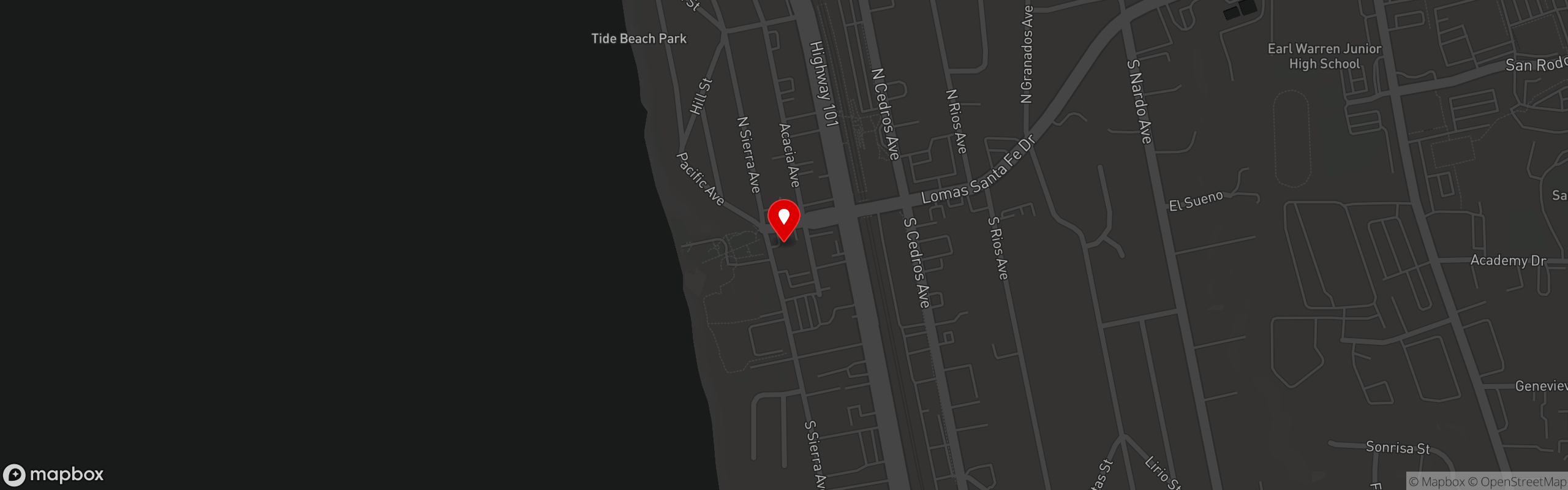 Street map pinning The Naked Cafe in Solana Beach