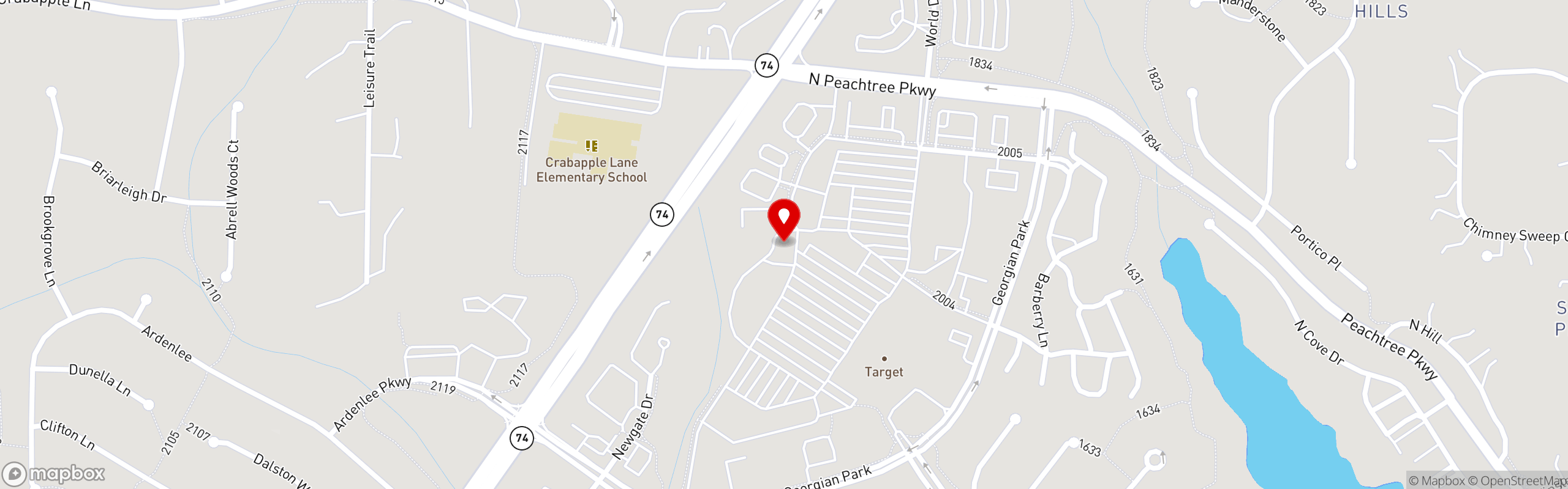 Street map pinning Curious Cantina in Curious Cantina - Peachtree City