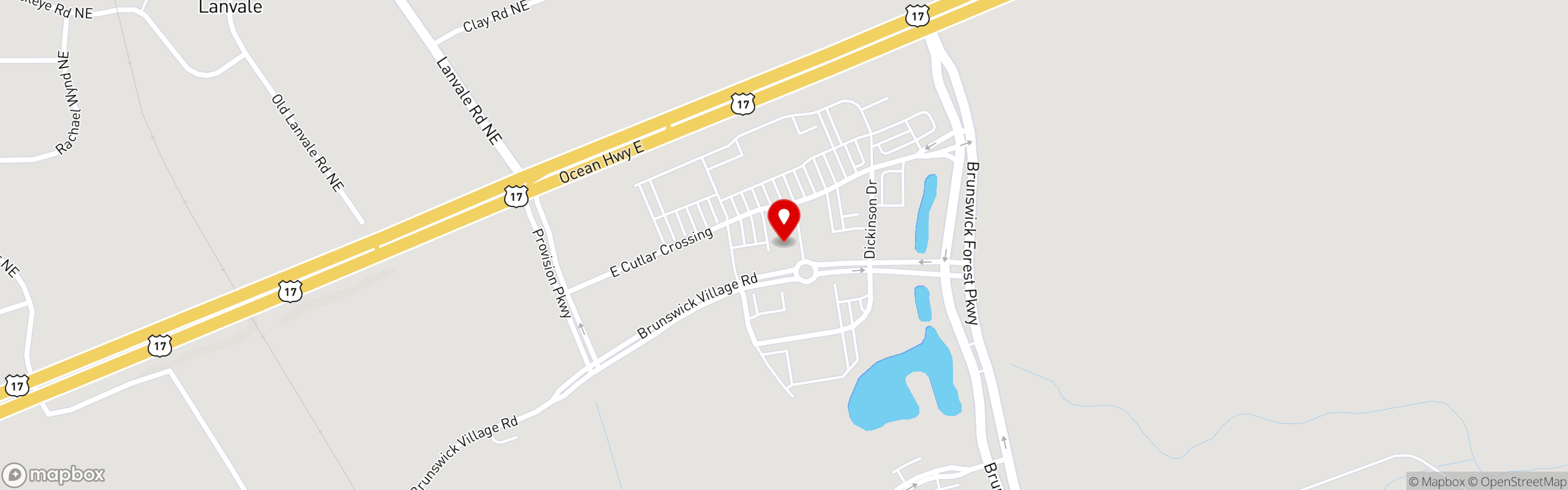 Street map pinning Shuckin' Shack - Leland in Leland, NC