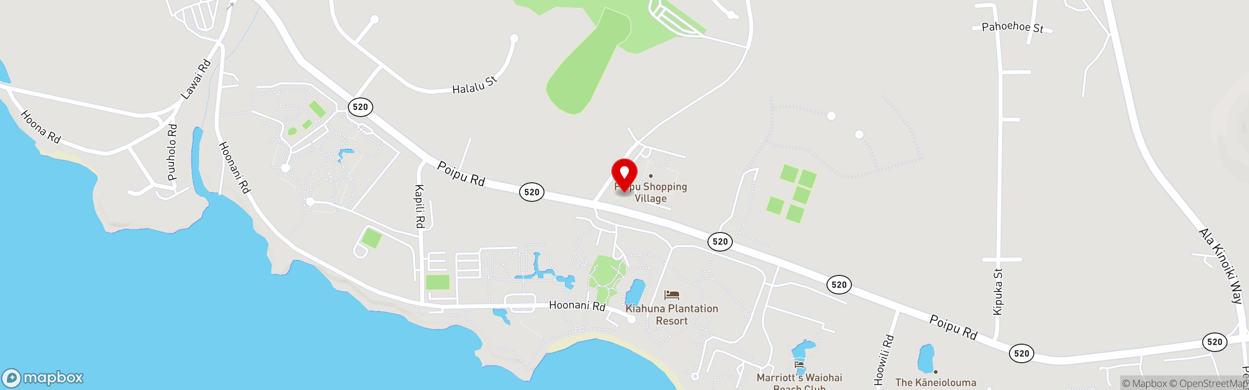 Street map pinning Bangkok Happy Bowl in Kauai