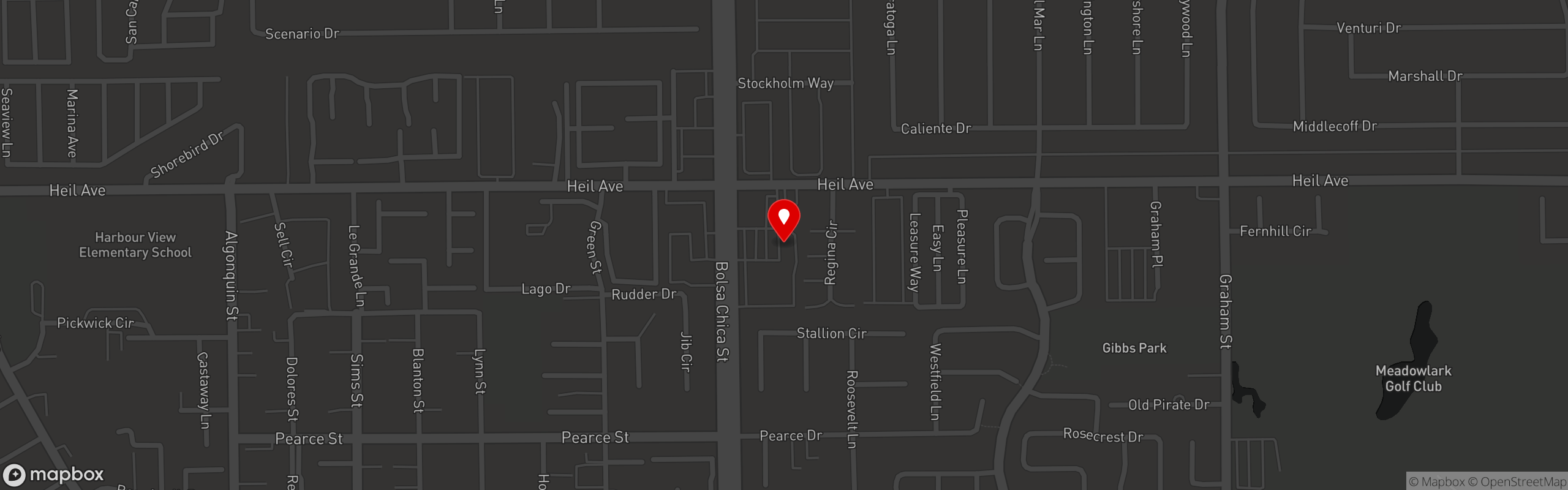 Street map pinning Burrito Brothers in Huntington Beach