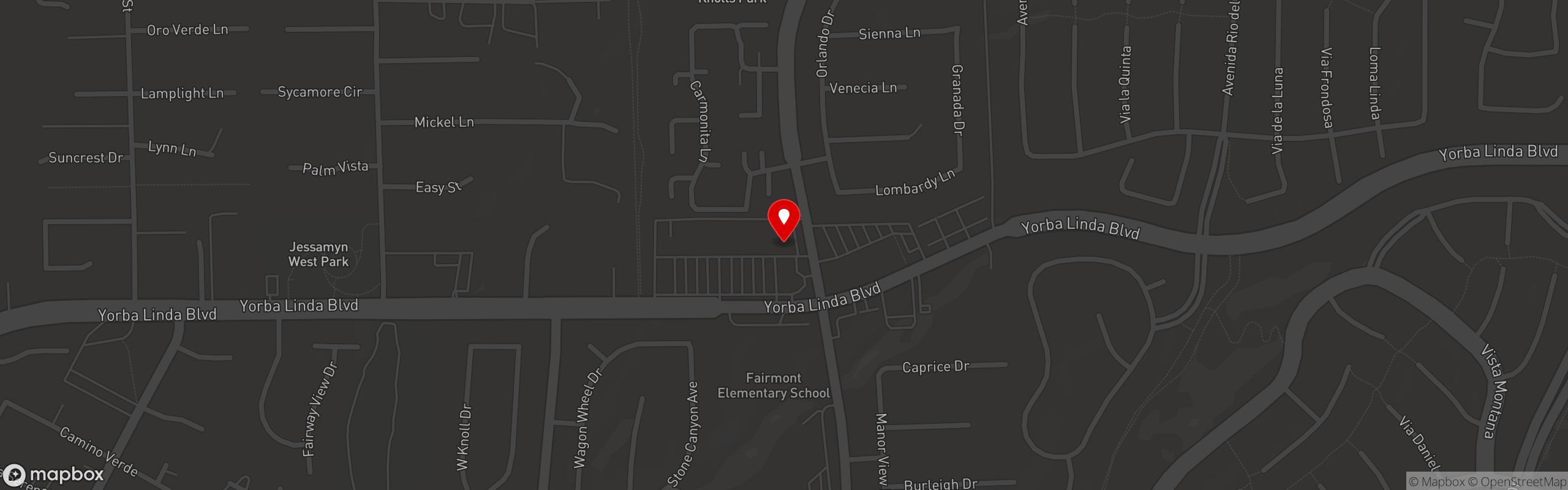 Street map pinning Burrito Brothers in Yorba Linda