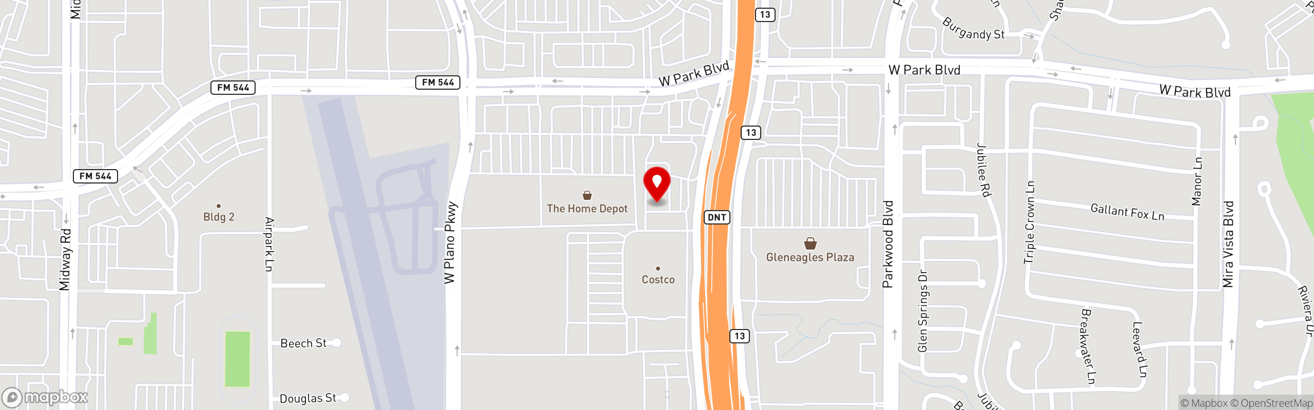 Street map pinning Shell Shack in Plano