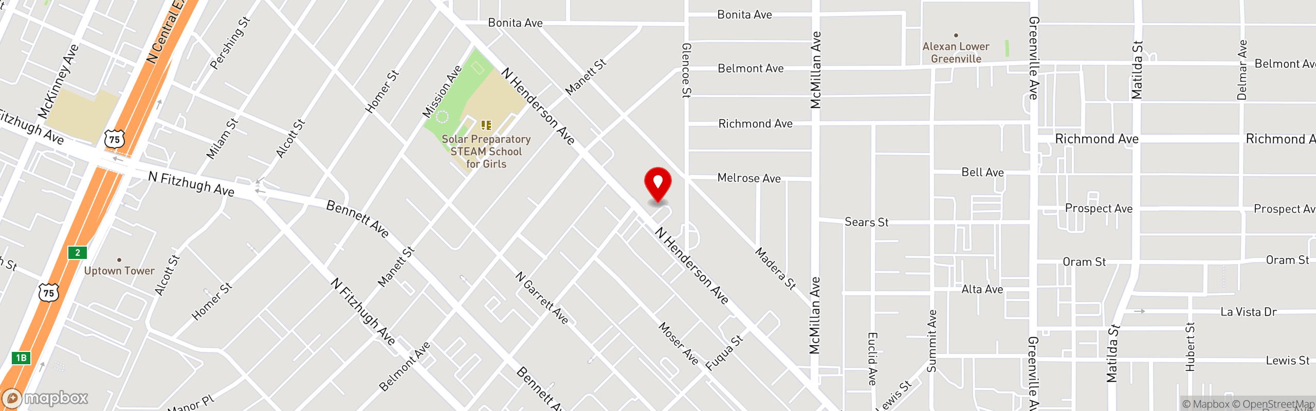 Street map pinning Shell Shack in Dallas