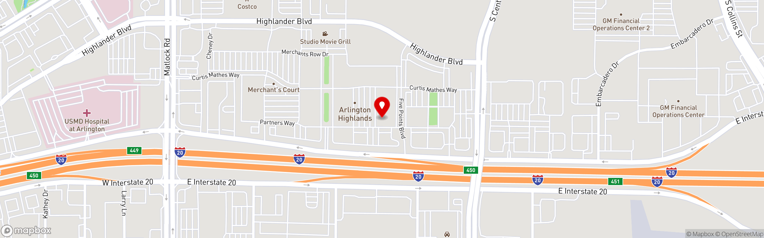 Street map pinning Shell Shack in Arlington Highlands