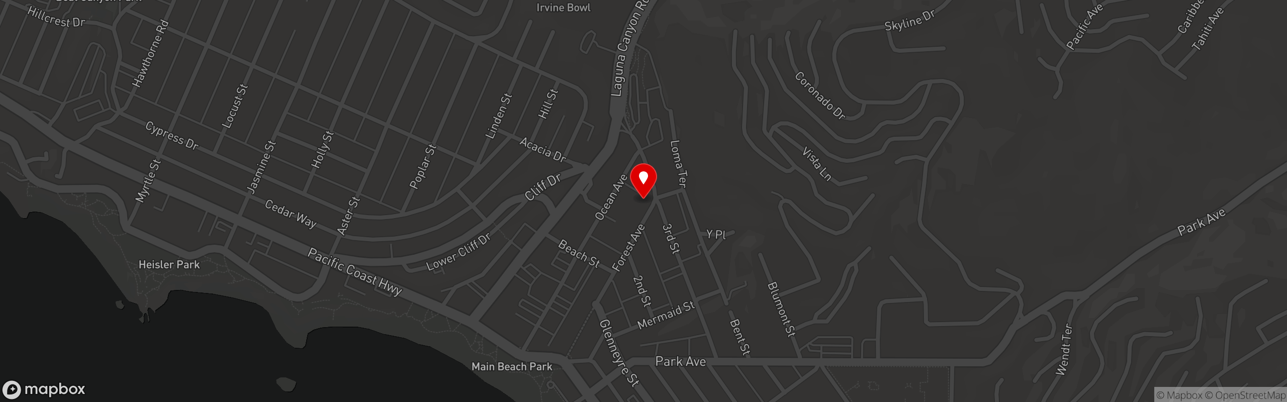Street map pinning Lumberyard in Laguna Beach