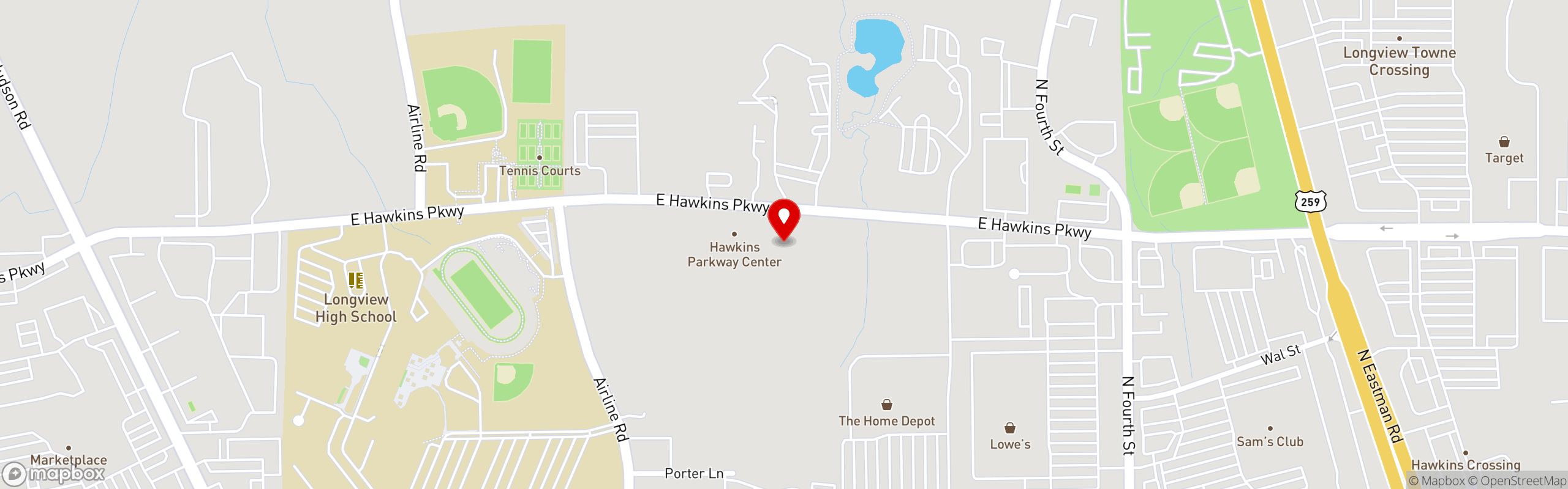 Street map pinning Twelve Kitchen + Cocktails in Longview - Coming Soon!