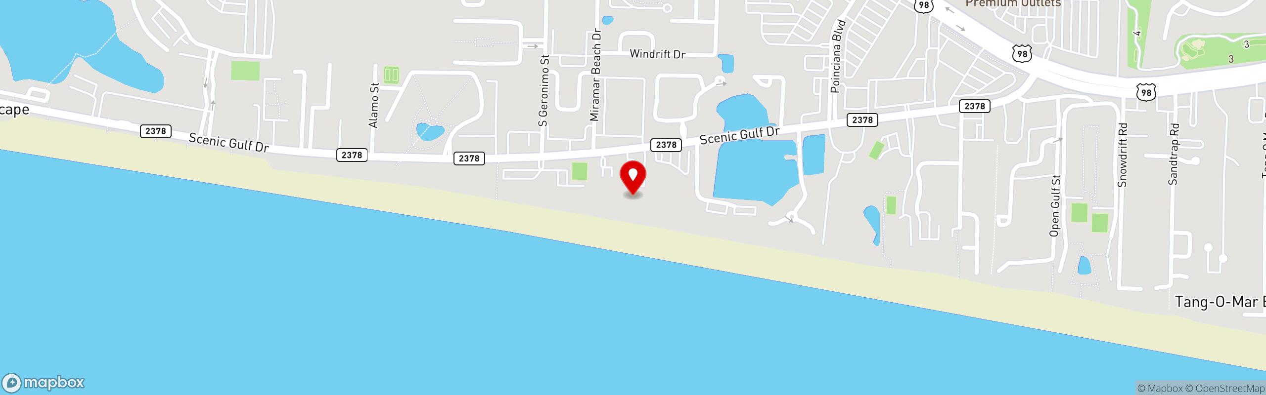 Street map pinning Surf Hut in Miramar Beach