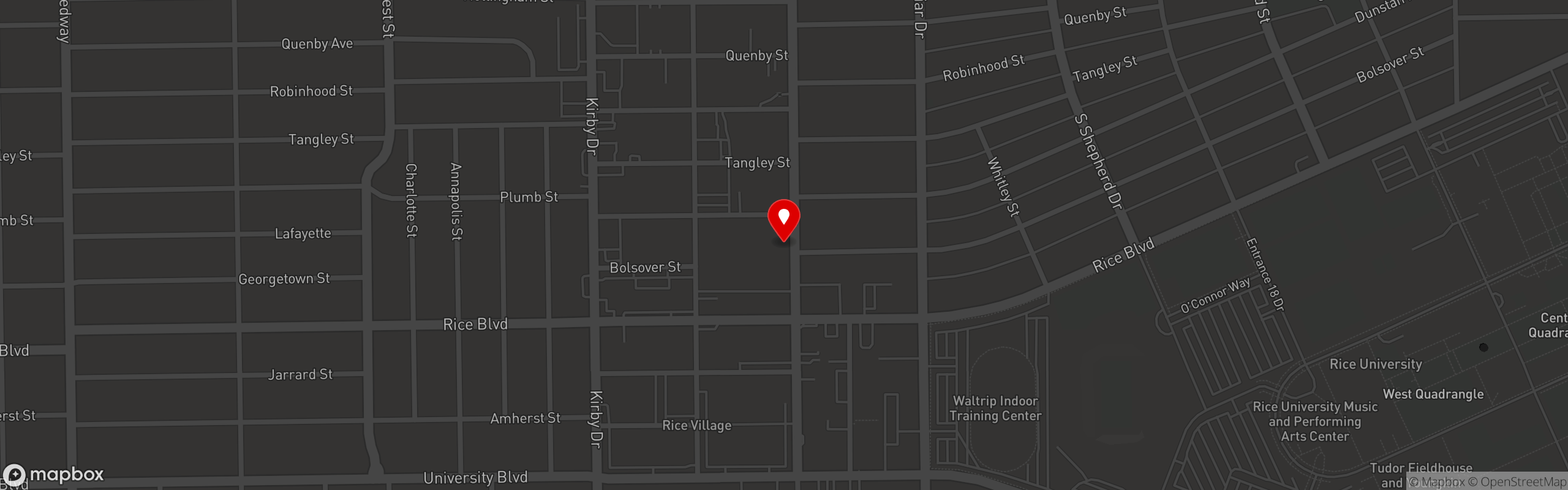 Street map pinning Liberty Kitchen & Oysterette in Rice Village