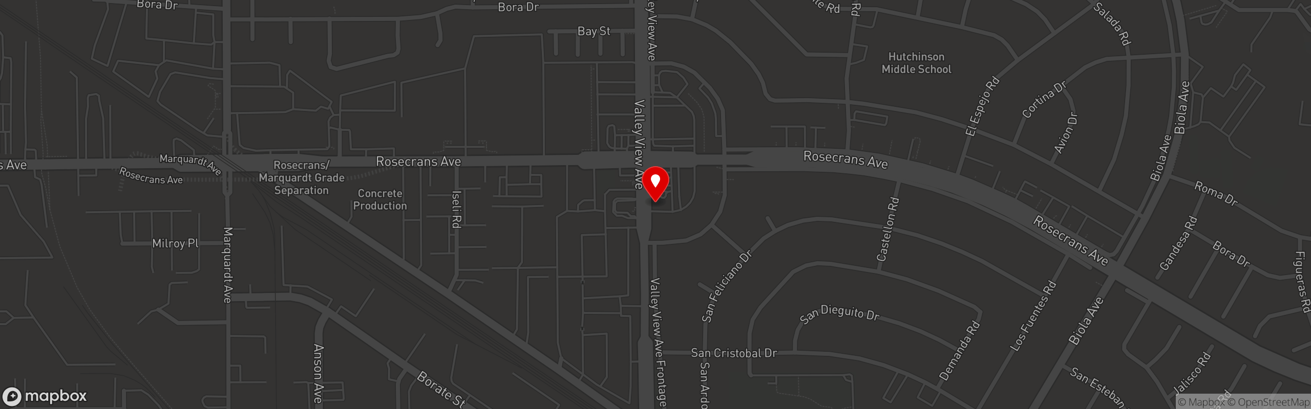 Street map pinning Mr. V's Bar and Grill in La Mirada