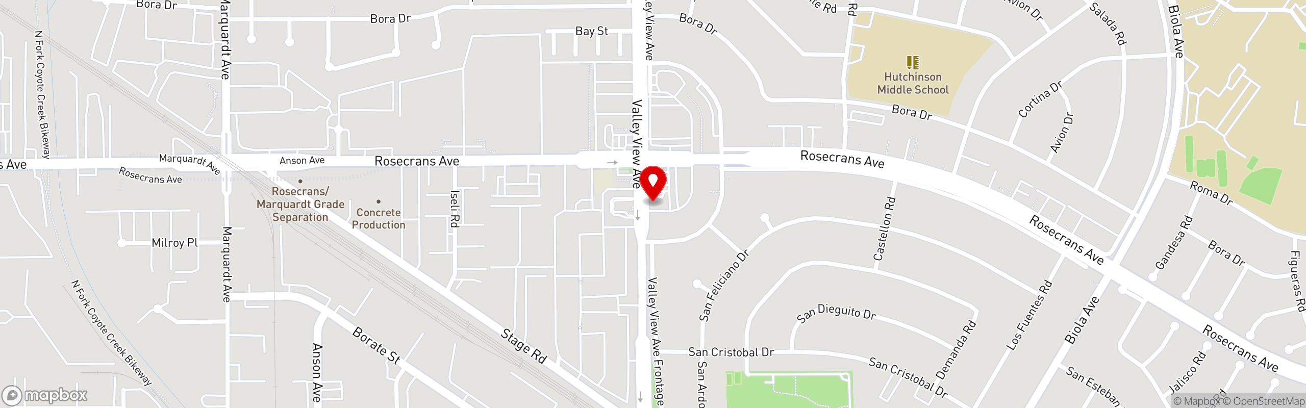 Street map pinning Mr. V's Bar and Grill in La Mirada