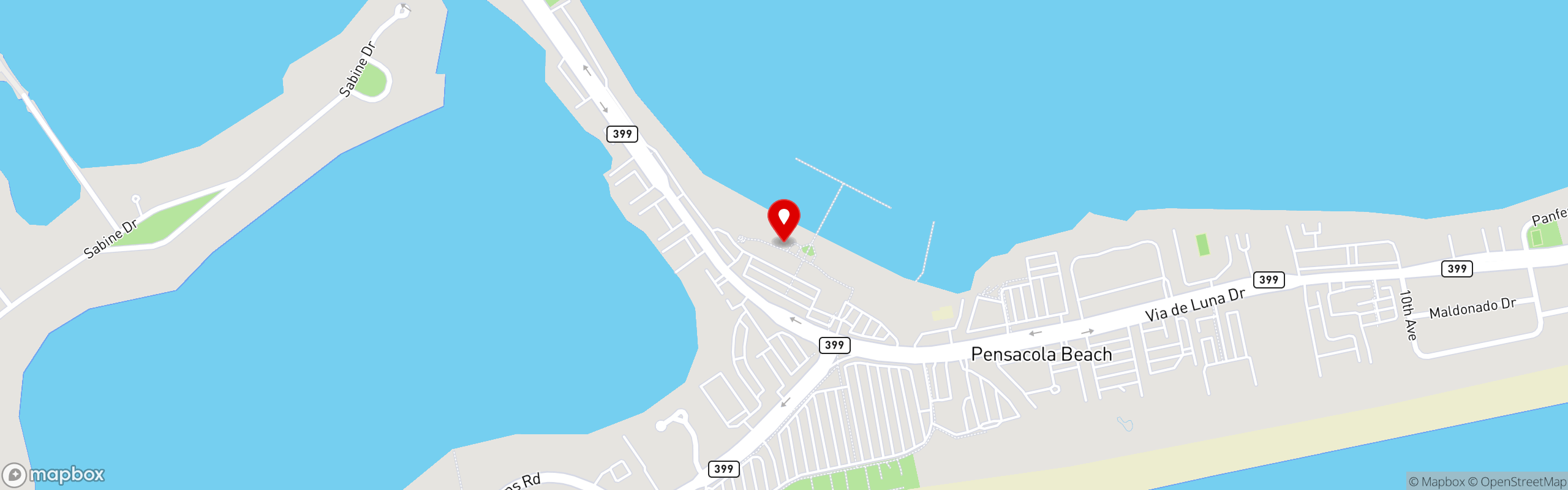 Street map pinning Papa's Pizza in Pensacola Beach