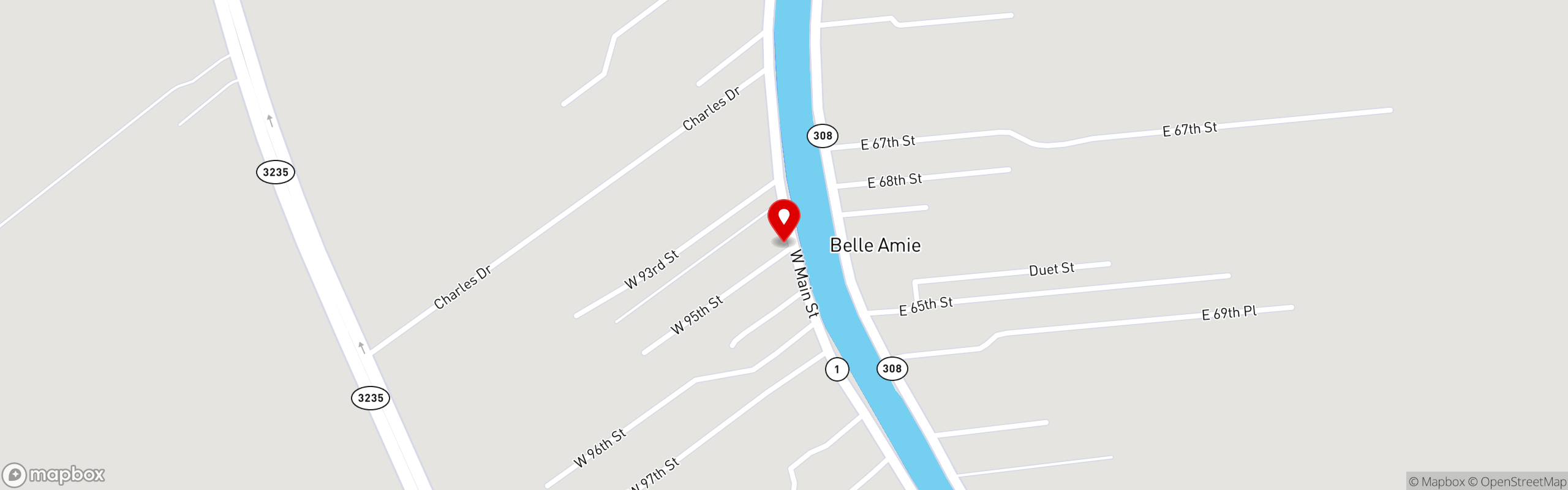 Street map pinning Cher Amie's Seafood Restaurant in Cher Amie's Seafood Restaurant