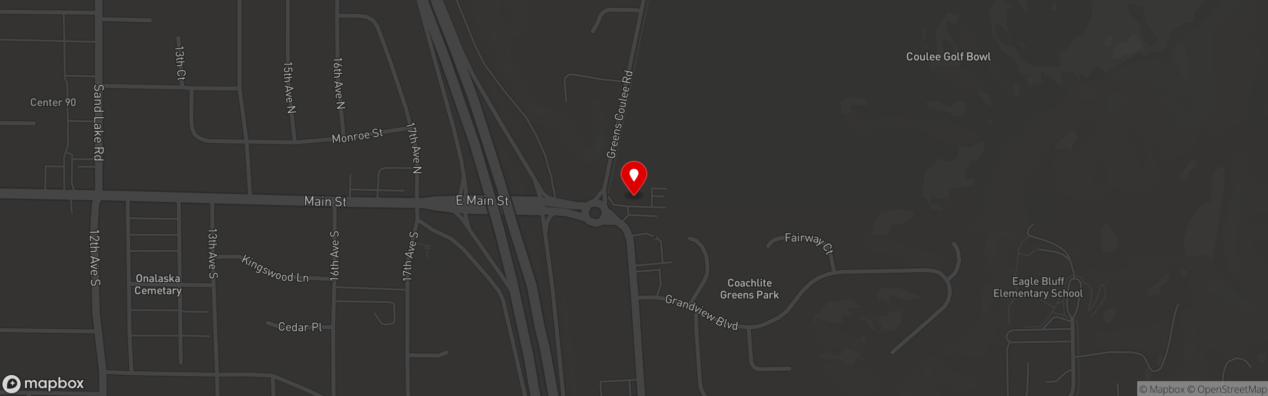Street map pinning Coulee Sports Bar & Grill in Coulee Golf Bowl