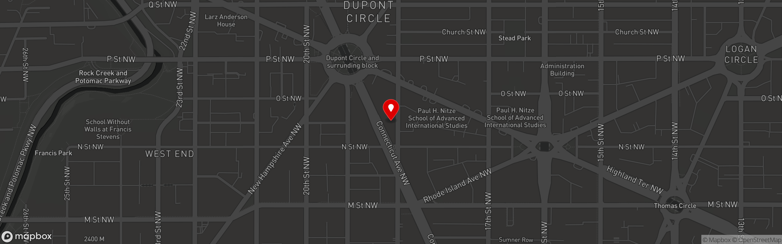 Street map pinning Madhatter in Dupont Circle