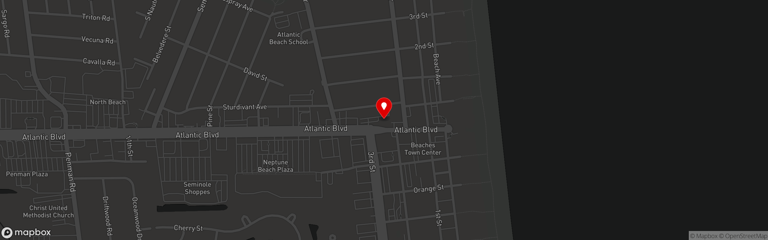 Street map pinning Poe's Tavern in Atlantic Beach, FL
