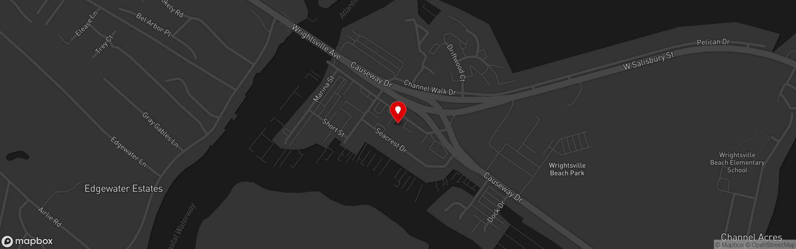 Street map pinning Poe's Tavern in Wrightsville Beach, NC