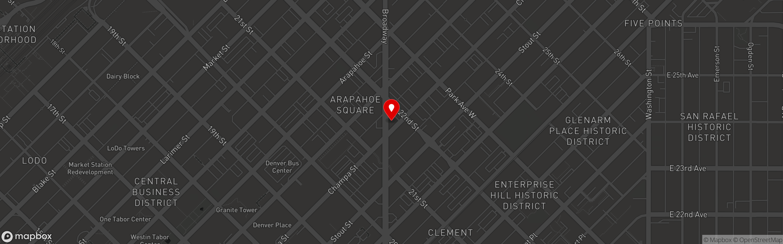 Street map pinning Yazoo BBQ Company in Yazoo BBQ Company - Denver