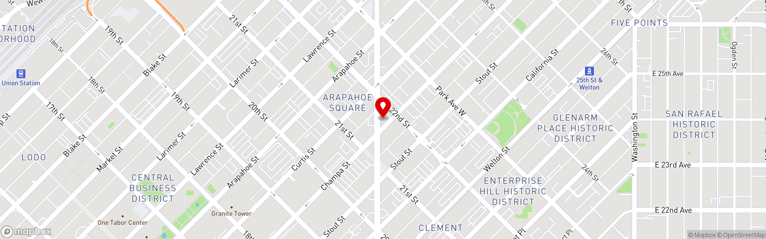 Street map pinning Yazoo BBQ Company in Yazoo BBQ Company - Denver