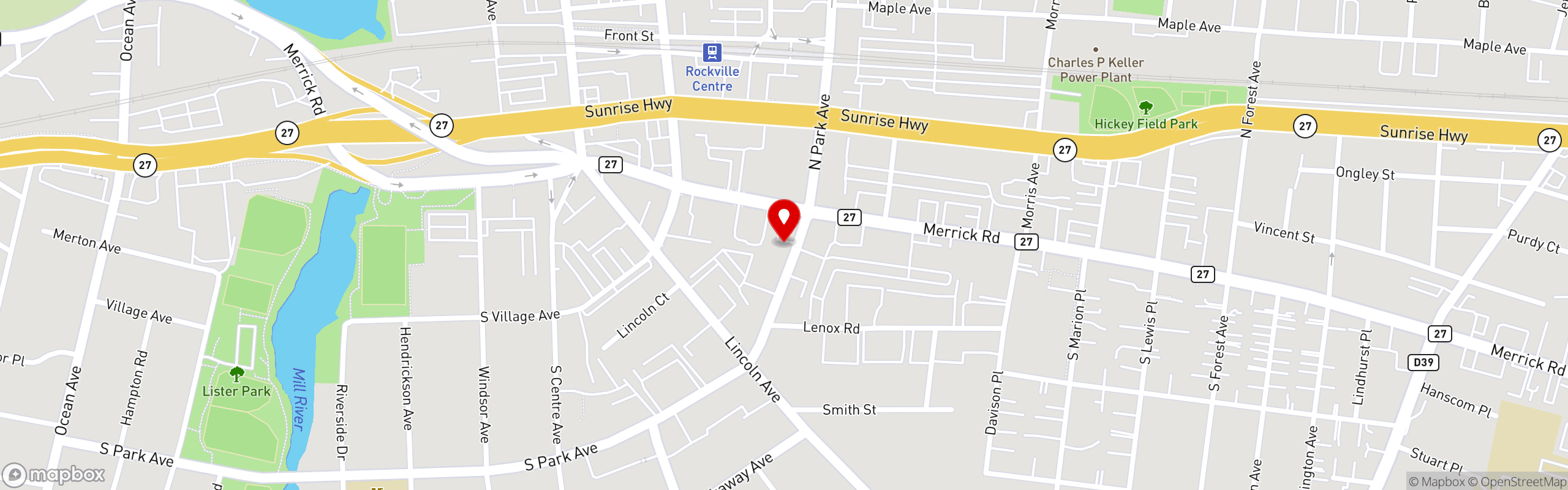Street map pinning Dark Horse Tavern in Rockville Centre