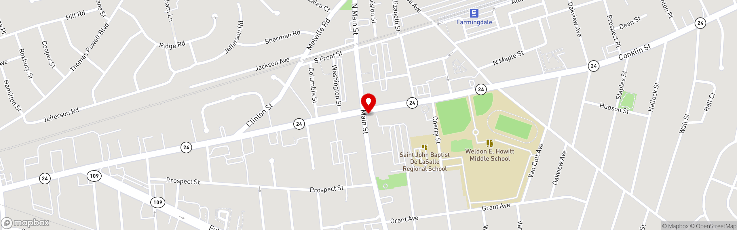 Street map pinning Dark Horse Tavern in Farmingdale & The High Horse