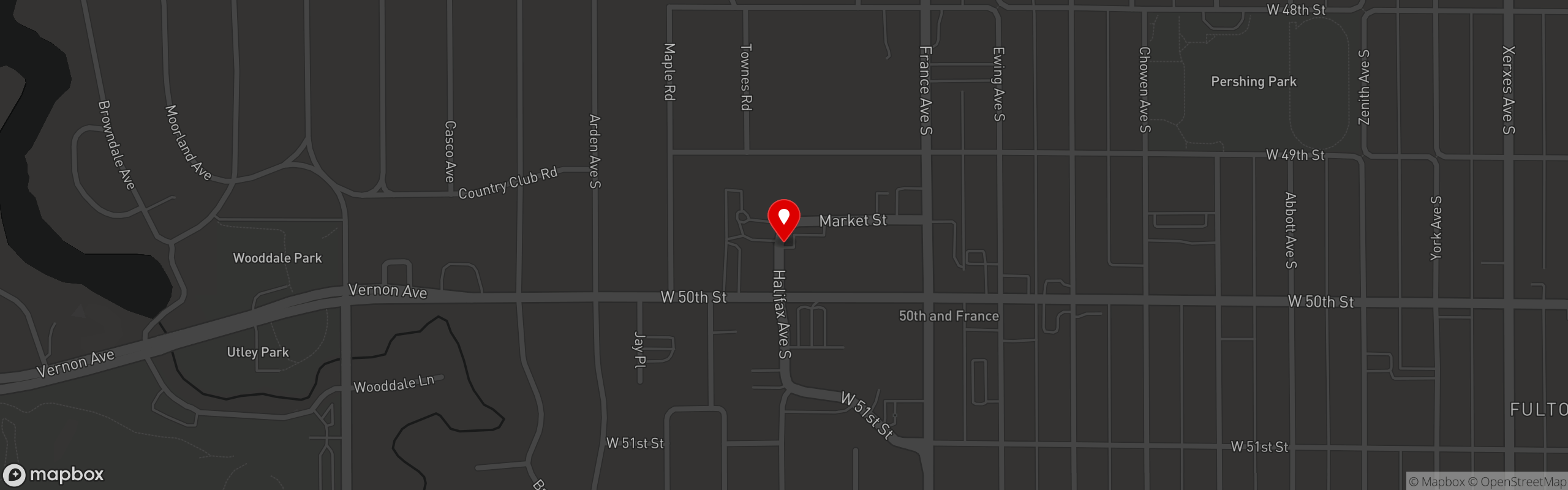 Street map pinning Extract Juicery Organic Cafe in Edina, MN