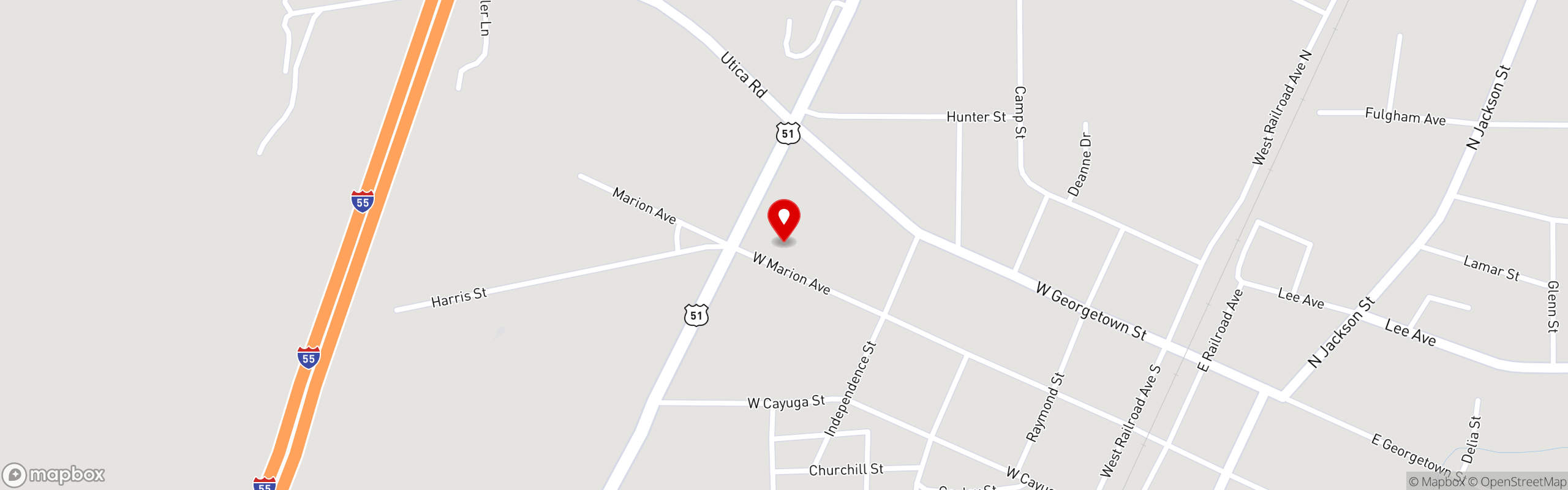 Street map pinning Famous Fried Chicken in Crystal Springs, MS