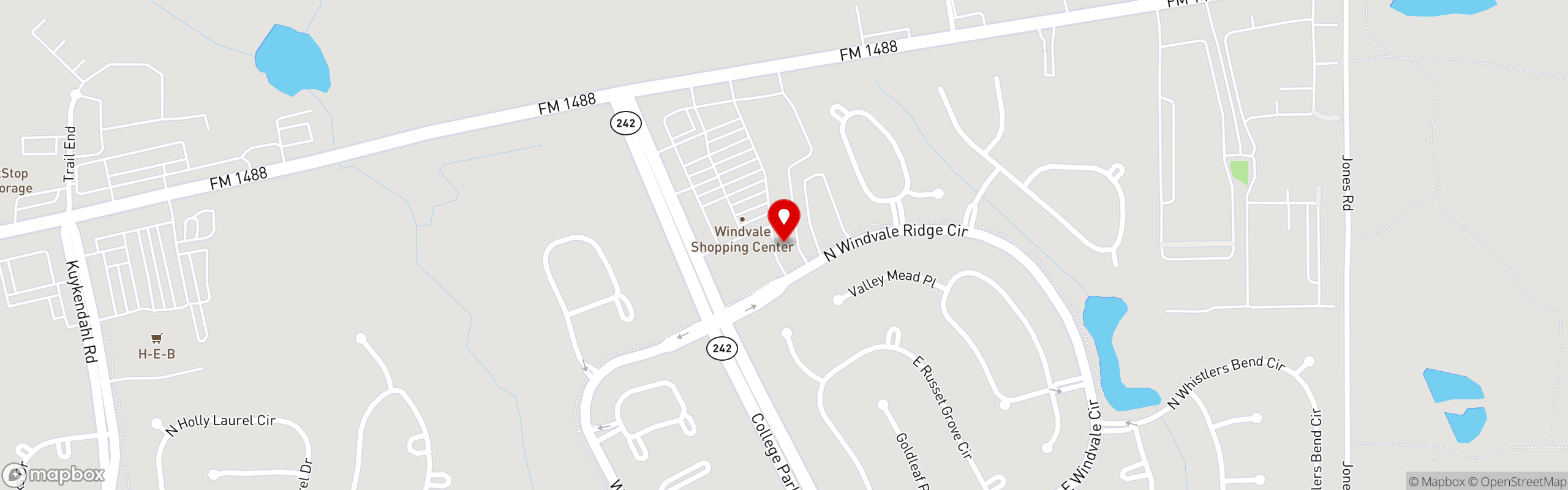 Street map pinning Herreras Mexican Restaurant in The Woodlands